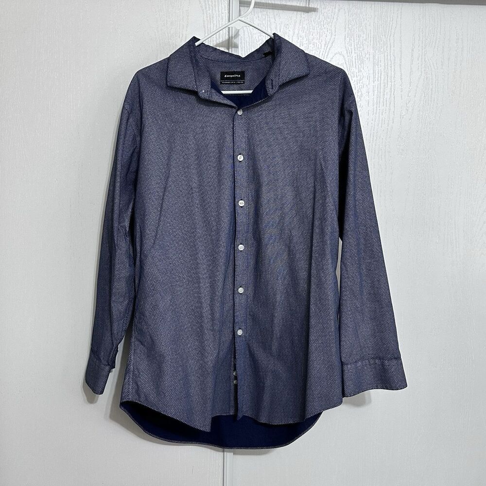 Esquire Shirt Mens 17 Sz Lg Blue Slim Fit Non-Iron Long Sleeve Dress Shirt